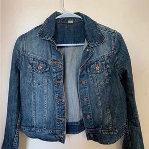 Thrifted cropped 90s denim jacket with brass buttons